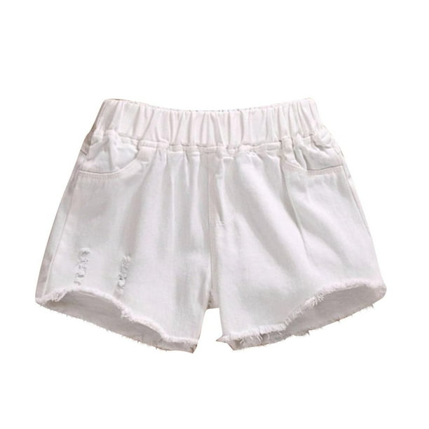 Odeerbi 3-10 Años Niñas Pantalón Vaquero Rasgado de Verano Pantalón Vaquero Con Dobladillo Crudo Pantalón Vaquero Elástico de Color Sólido Pantalón Vaquero Exterior