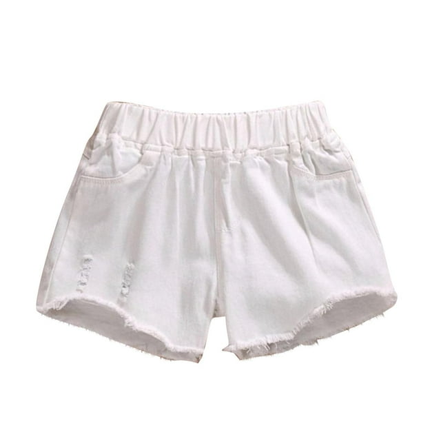 Rbaofujie Girl's Mid Rise Ripped Raw Hem Straight Leg Jean Denim Shorts with Pocket