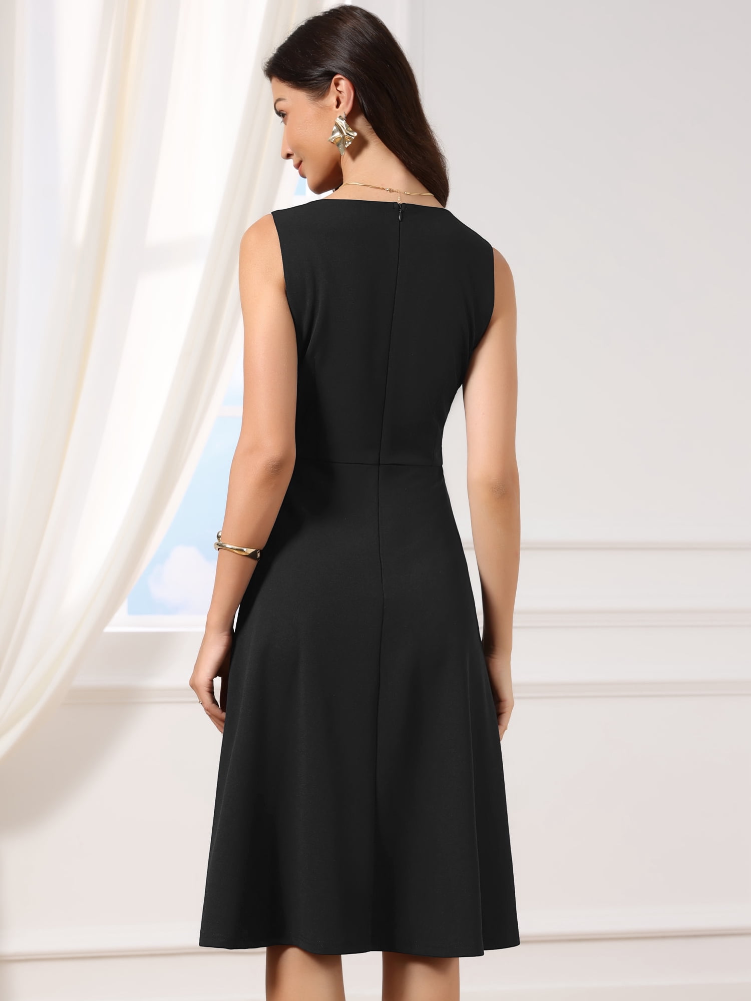 DARING DIVA Women's Vintage Sleeveless Square Neck Midi Dress S Black