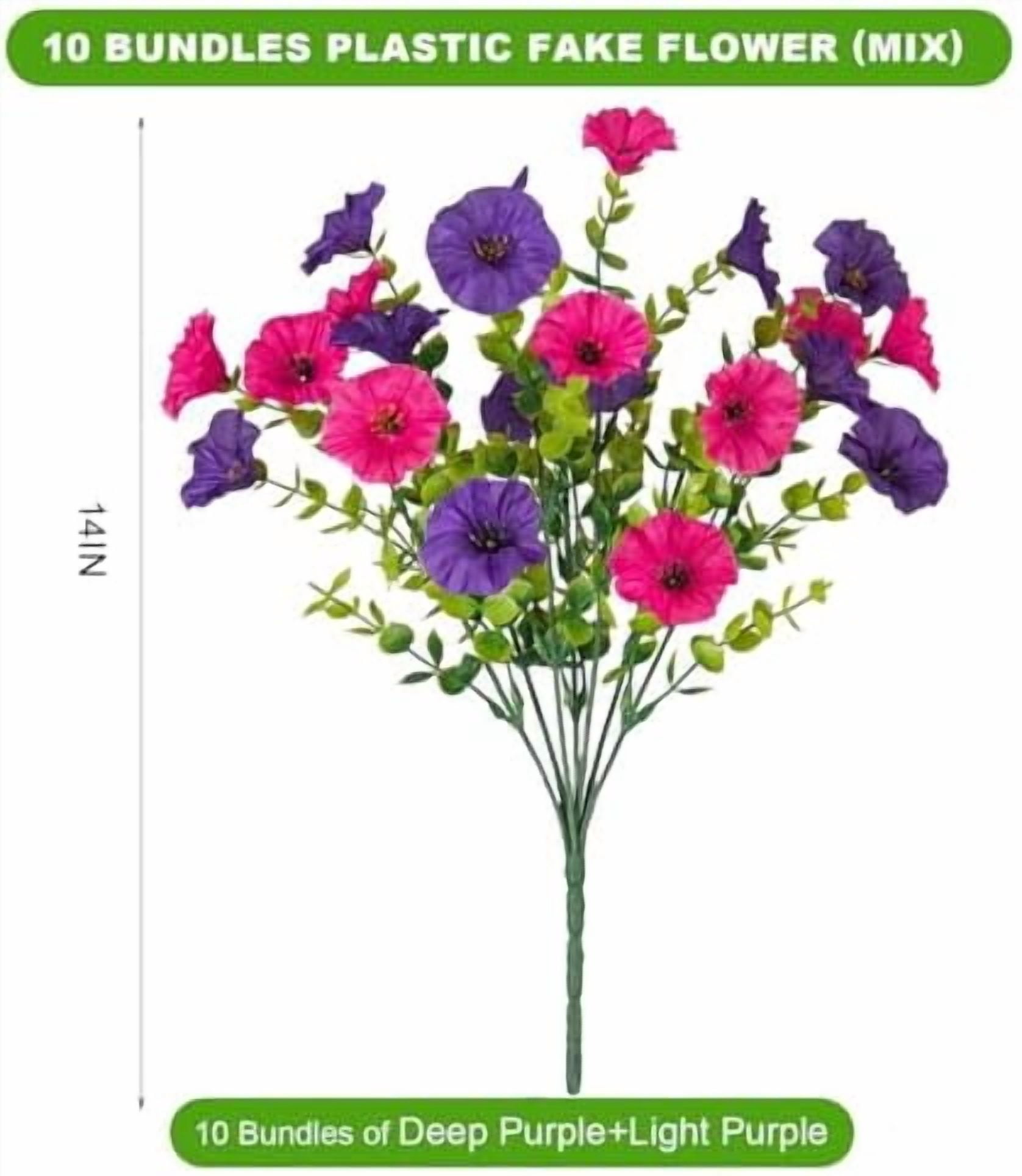 Jointown 12 Bundles Morning Glory Artificial Flowers for Outdoor Decoration UV Resistant Fake Plastic Plants Artificial Greenery for Indoor Outdoor Garden Patio Window Box Home Decor Spring Summer
