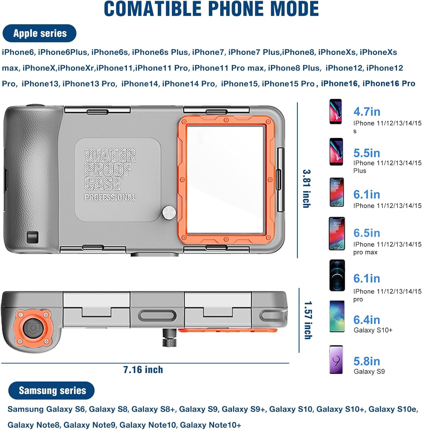 2026 Underwater Snorkeling Diving Phone Case for Phone 17/16/15/14/13/12Pro Max/Galaxy S25/S24/S23.(50ft/15m) Professional Scuba Dive Waterproof Case Underwater Photo Video