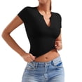 thumbnail image 4 of DuoJiaJ Womens Short Sleeve Top, V Neck Slim Fit Yoga Athletic Tee Black L, 4 of 5