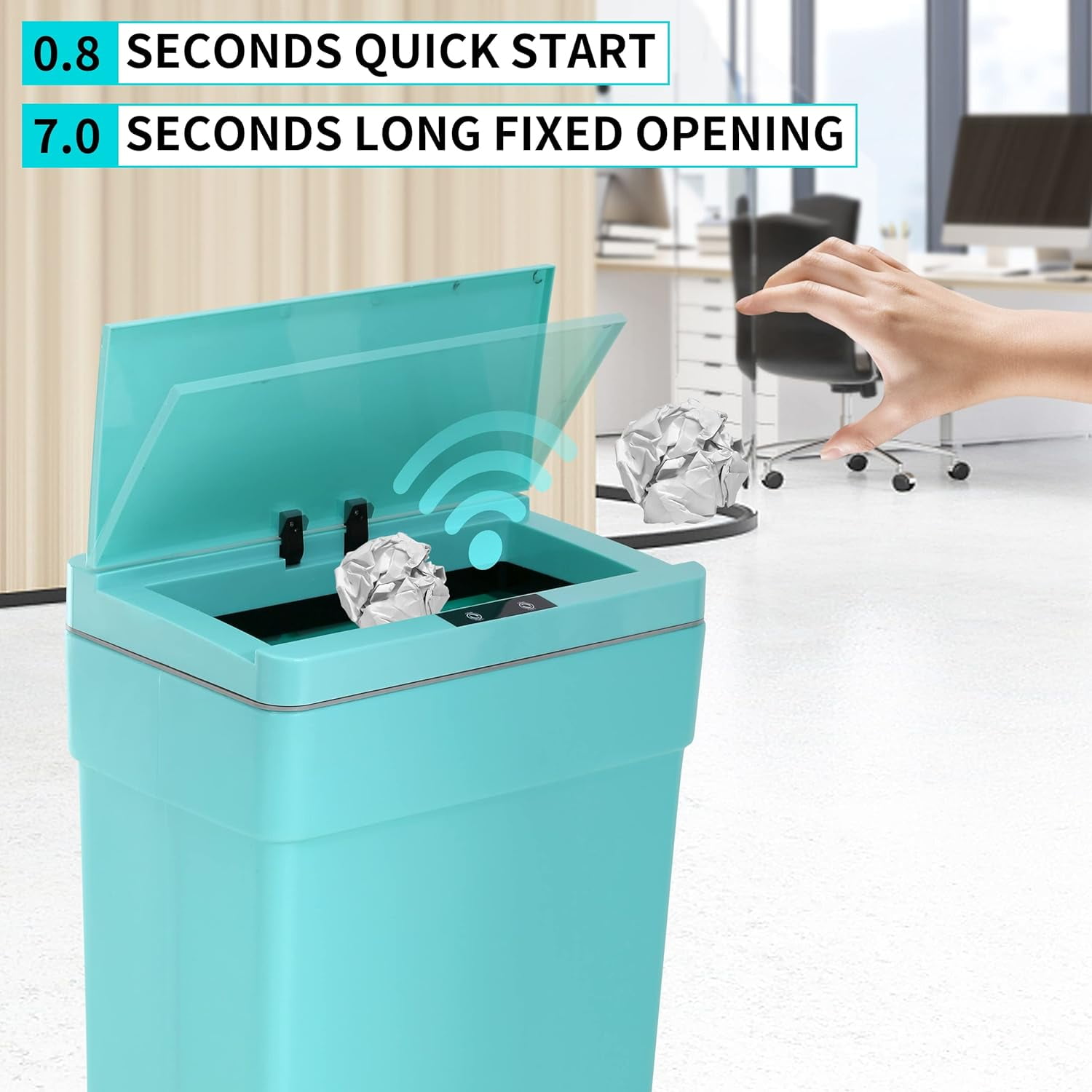 BIQWBIC 13 Gallon Plastic Automatic Trash Can,Motion Sensor Kitchen Trash Can, Blue