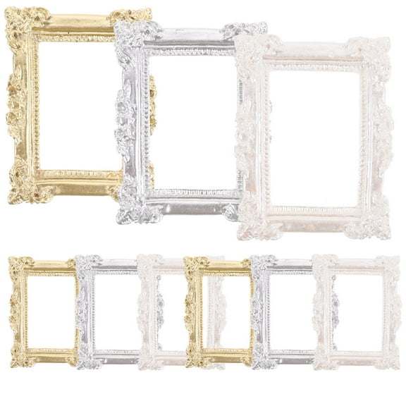 HIAKDOFT 9Pcs Miniature Photo Frames Rectangular Resin Silver Diy Crafts 1.85X1.29X0.16In