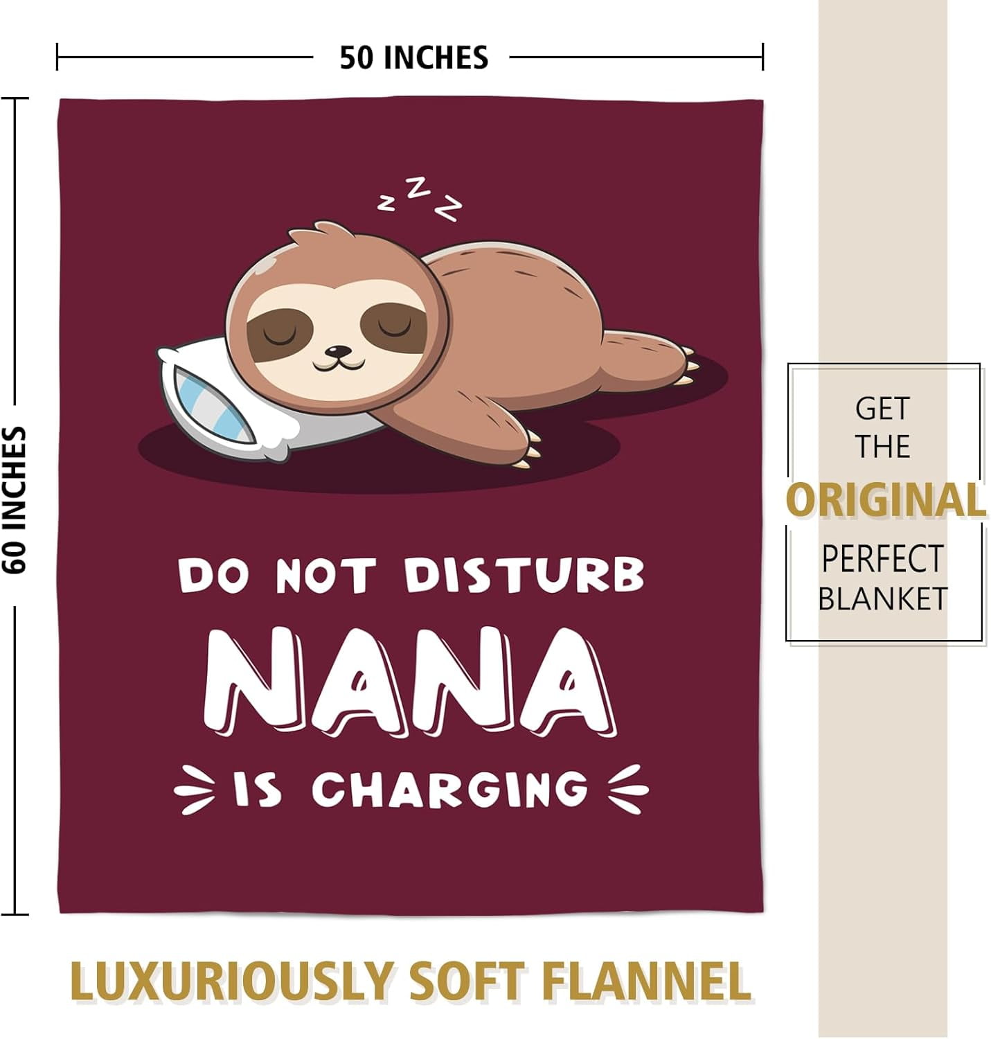Funny Nana Gifts for Christmas, Nana is Charging Sloth Blanket, Nana Birthday Gifts, Gifts for Nana from Grandkids for Mothers Day, Soft Sloth Throws Blankets for Nana