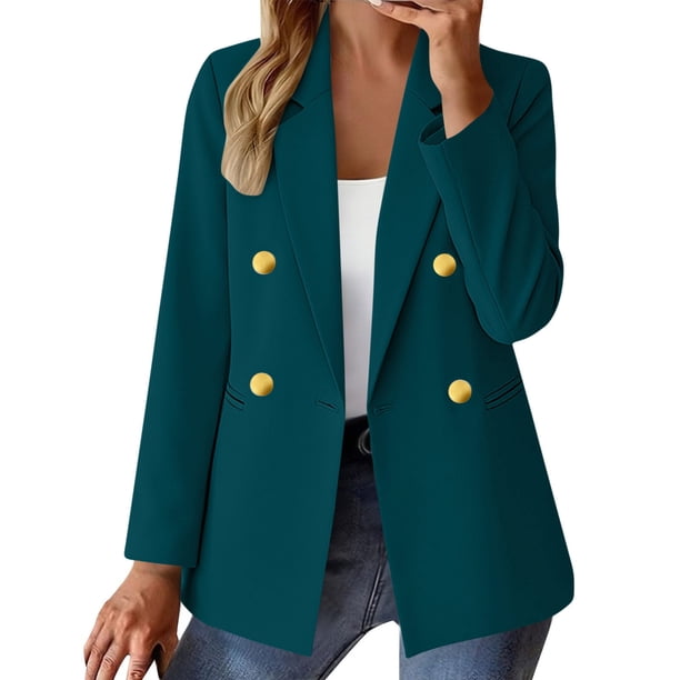 Blusas de Manga Larga para Mujeres Moda Botón Sólido Bolsillo Cuello Traje Abrigo Blusa Casual