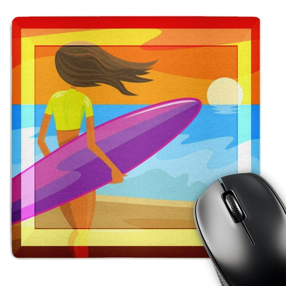 3dRose, Pretty Surfer girl beach art, MousePad