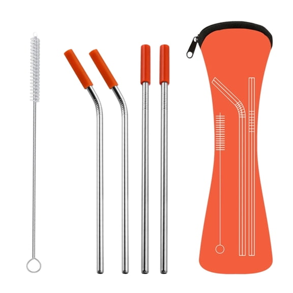 Solivara 4 Pack Long Stainless Steel Drinking Straws With Silicone Tips For Tall Tumblers Straight Bent(Orange,One Size)