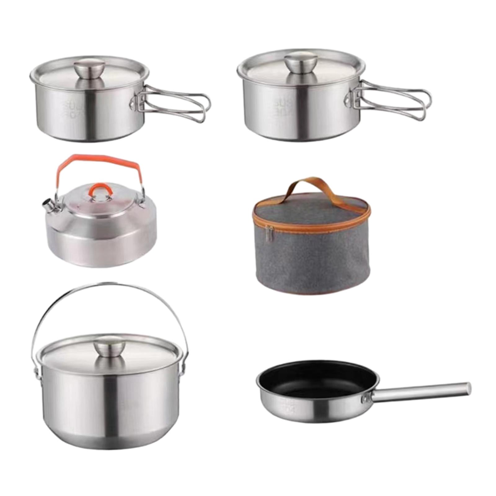 Wswqop Camping Cookware Kit Stainless Steel Portable Utensils Tableware Cooking Set for with kettle