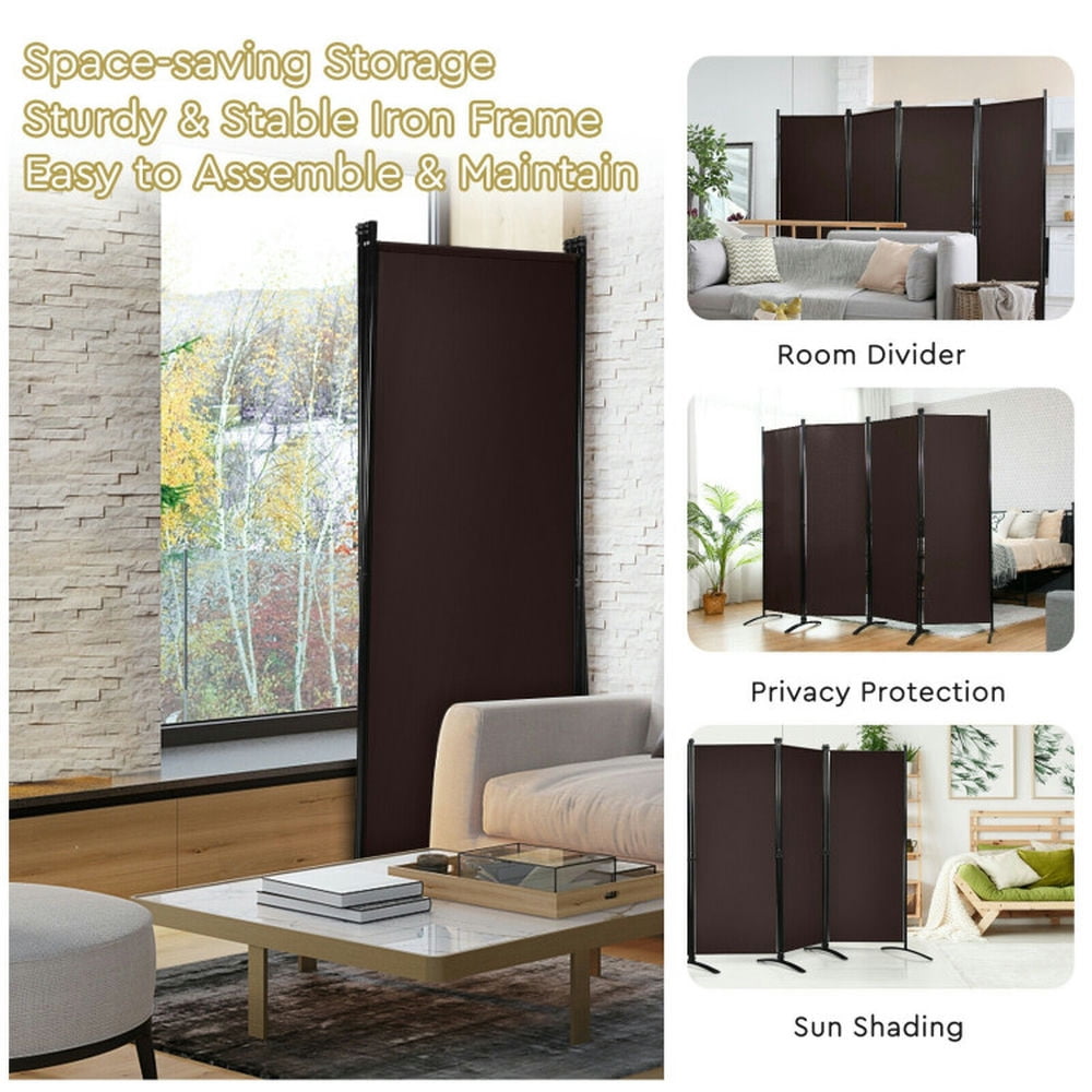 Spaco 4-Panel Room Divider with Powder Coated Steel Frame, Privacy Screen with Upgraded Arced Feet, Room Divider for Indoor, Brown