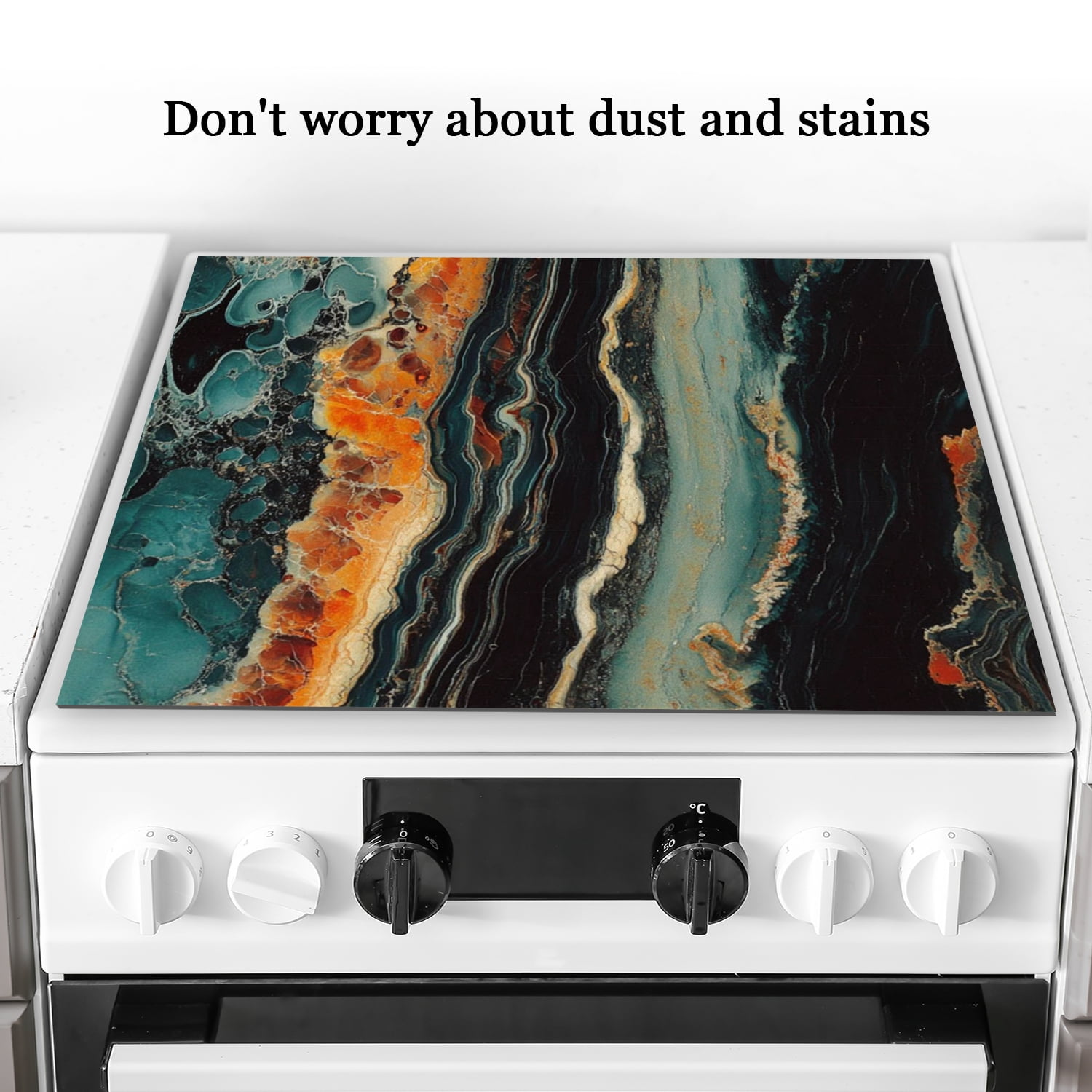 Cooktop Covers for Electric Glass Top, Orange and Black Marble Print Range Stovetop Protector, Square Foldable Stove Protector Mat for Kitchen RV (28×20 Inch)
