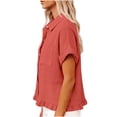 thumbnail image 4 of HongQid Women's Button Down Short Sleeve Shirt Collared Ruffle Hem Casual Blouse Lightweight Cotton Linen Top, 4 of 9
