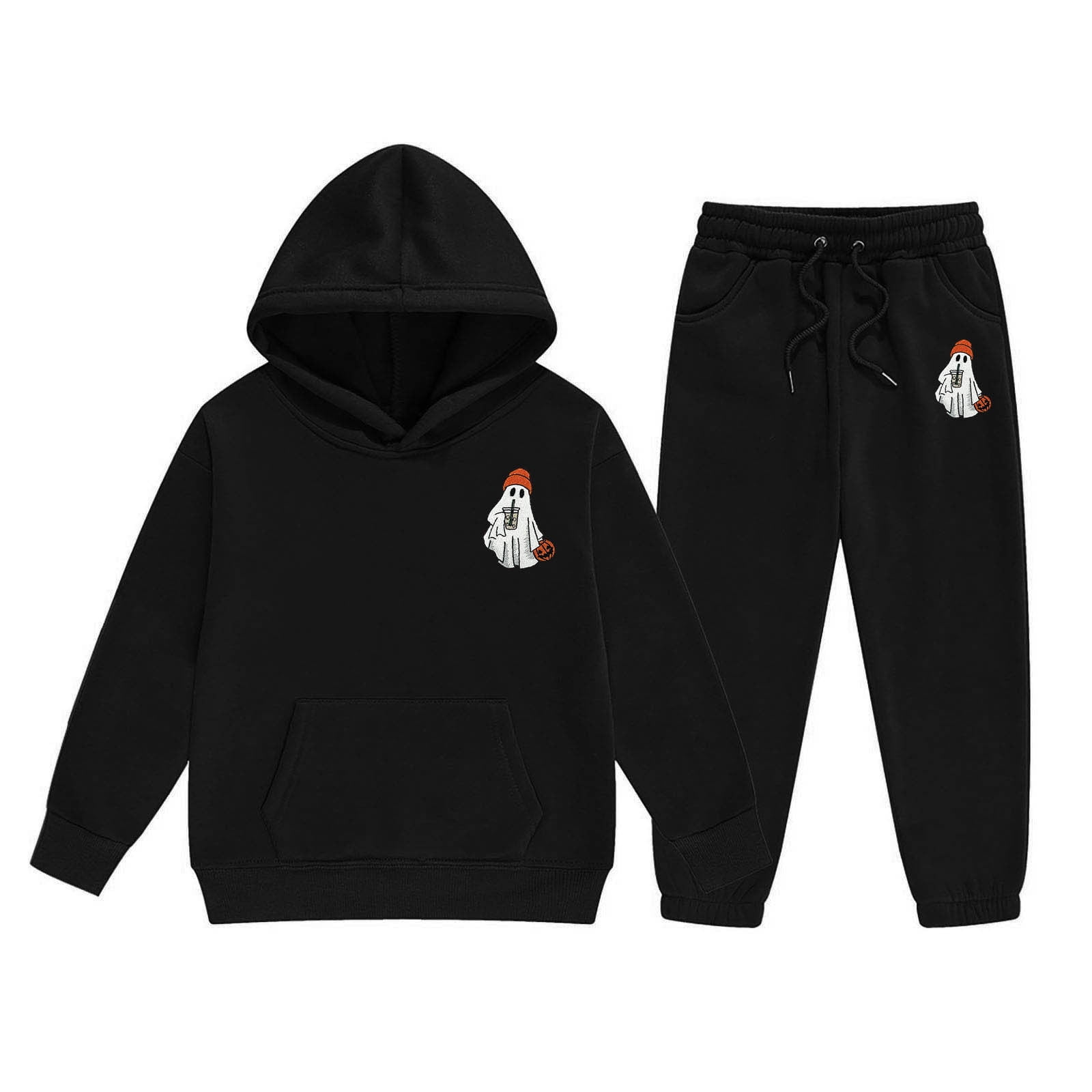 Halloween Outfits for Girls Girls Halloween Outfits 2 Piece Set Cute Letter Print Hoodie And Joggers Casual Comfy Winter Clothes for Toddler Kids Halloween Gifts