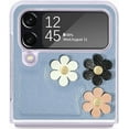 thumbnail image 2 of for Samsung Galaxy Z Flip 4 Flower Cute Case, Applique Design Slim Thin PU Leather & Crystal Hard PC Shockproof Protective Phone Cover Case for Samsung Z Flip 4 LTH Blue, 2 of 14
