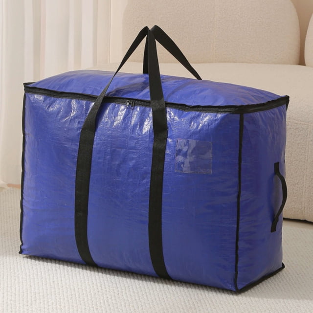 Bolsa de Almacenamiento de Tela Oxford de Gran Capacidad 95L, Organizador Móvil Impermeable con Asas Reforzadas para Edredones, Ropa, Equipaje, Decoraciones Navideñas, Rojo Azul 68.6x48x29cm