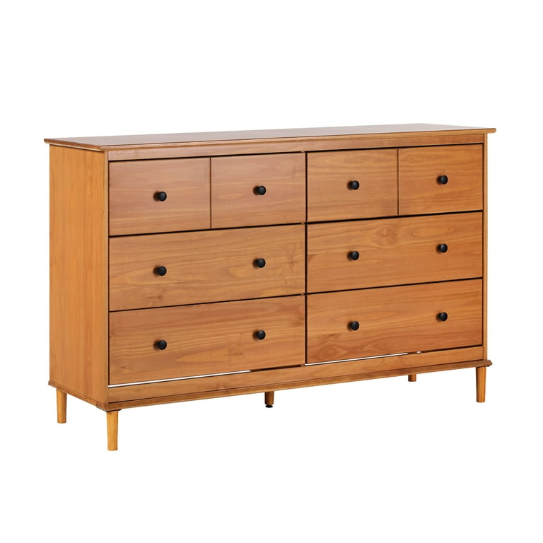 Walker Edison Mid-Century Modern 6-Drawer Solid Wood Dresser, Caramel