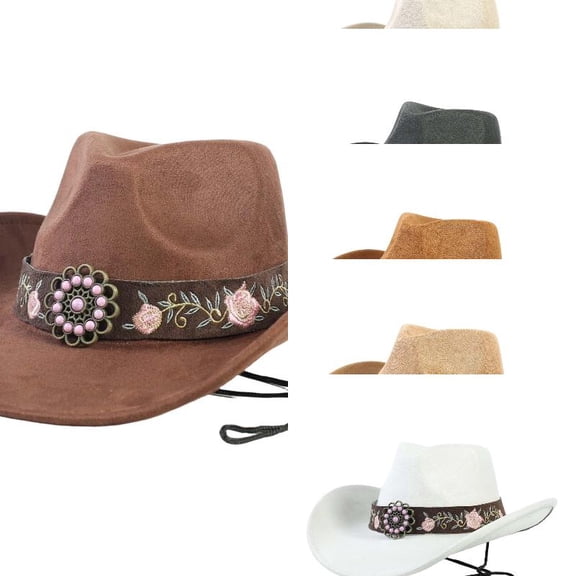 AJGRHE Western Cowboy Hat for Men Women,Classic Cowgirl Hats Cattleman Cowboy Hats with Horse Bolo Tie Coffee One Size