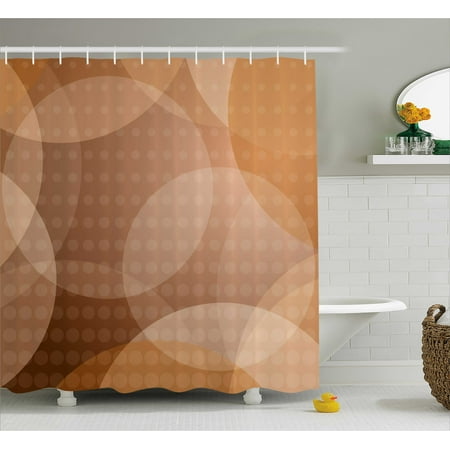 Overlapping Magazine Display - Tan Shower Curtain, Overlapping Circles with Big and Small Polka Dots Pattern Gradient Modern Display, Fabric Bathroom Set with Hooks, 69W X 70L Inches, Tan Brown White, by Ambesonne
