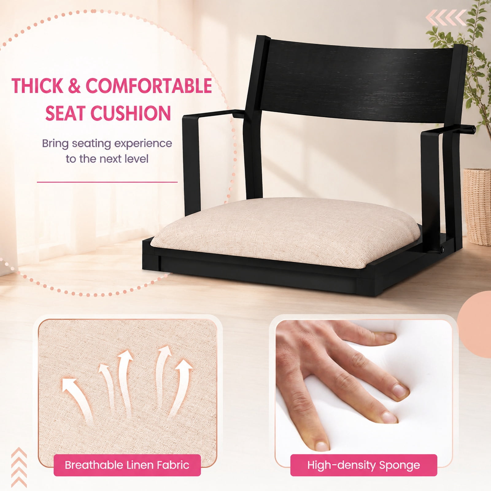 Furnibear Set of 2 Dining Chairs with Contoured Backrest Padded Seat and Armrests