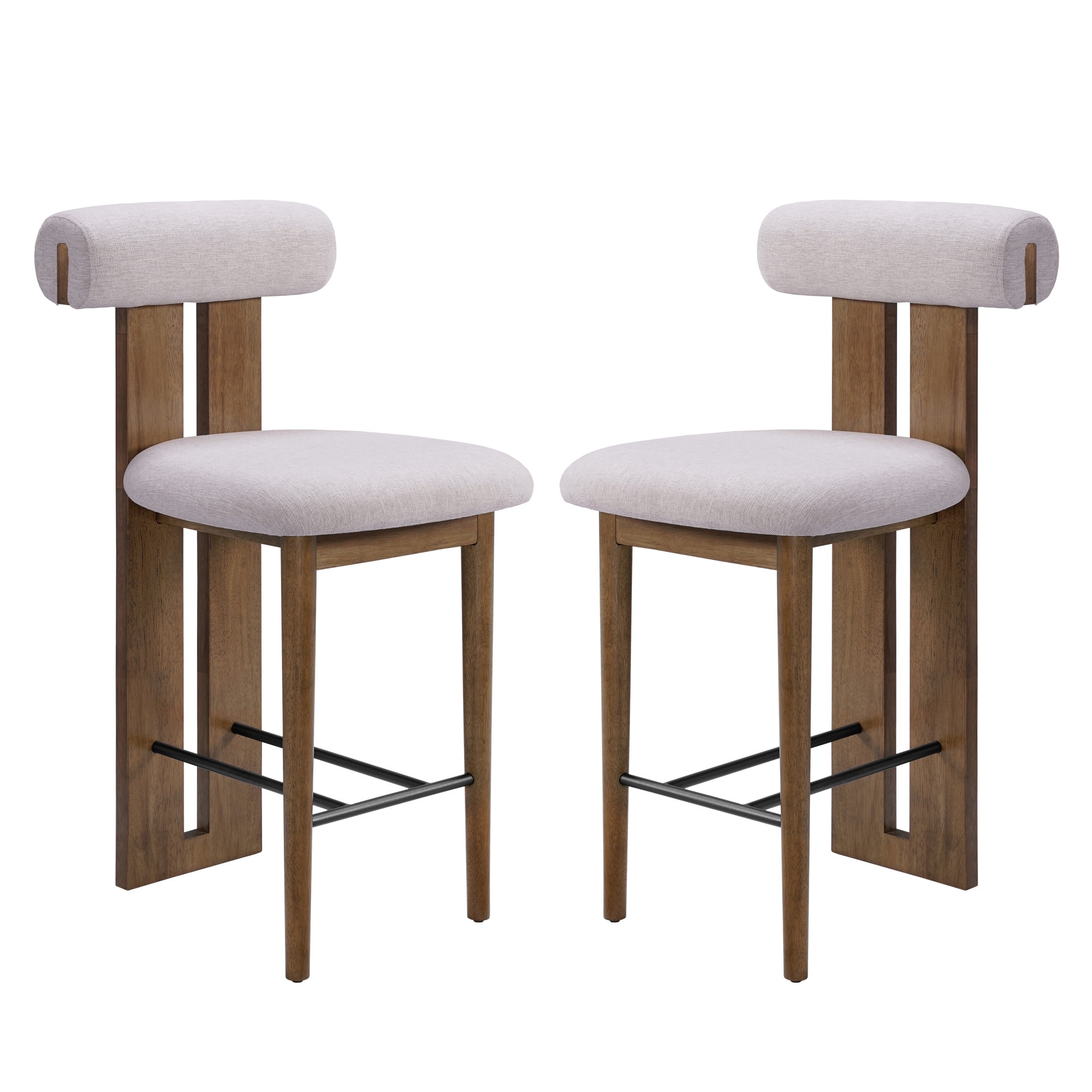 Christopher Knight Home Modern Wooden Counter Stool with Split-Back, Ivory Upholstery, Set of 2