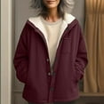 thumbnail image 7 of APEXFWDT Women's Sherpa-Lined Hooded Jacket Button-Down Long Sleeve Warm Winter Coat Pockets Outerwear for Winter Daily Errands,S,Wine, 7 of 7