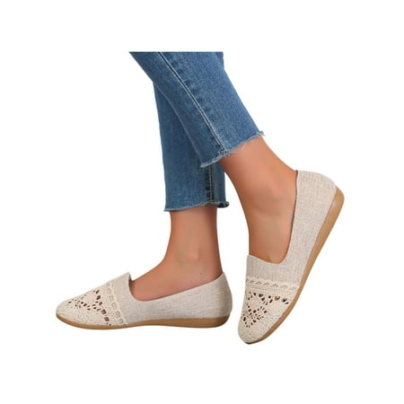

Rotosw Ladies Loafers Comfort Flats Hollow Out Casual Shoes Lightweight Slip-On Driving Breathable Beige 7