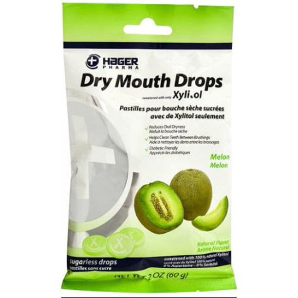 Hager Pharma Dry Mouth Drops Xylitol, Sugarless Natural Melon Flavor, 2