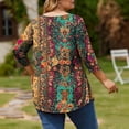 thumbnail image 4 of Jsaierl Women's 3/4 Sleeve Plus Size Tops Casual Round Neck Shirts Fashion Print Petite Blouses Work Vacation T-shirts Top XL-5XL, 4 of 6