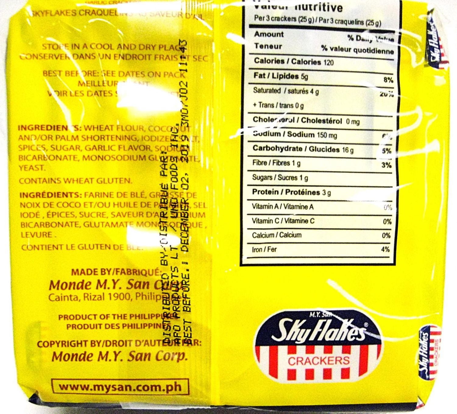 MY San Skyflakes Crackers Garlic Flavor 250g