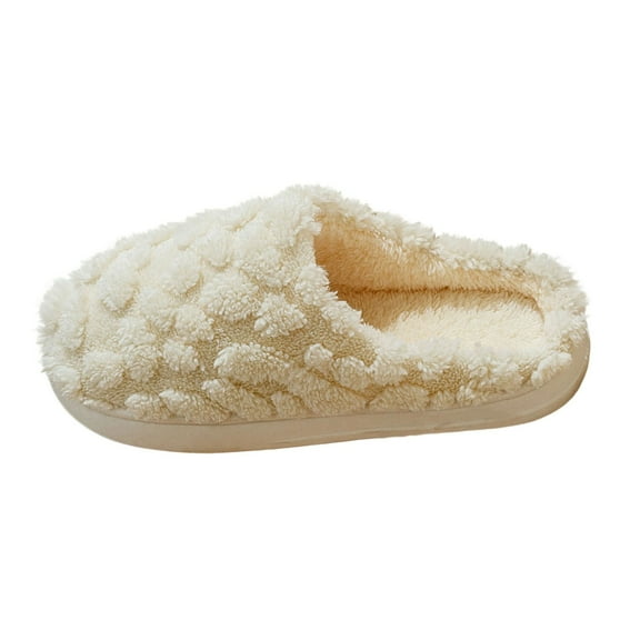 RUIYANQI Women's Bubble Textured Plush Slippers Cozy House Slides Soft Indoor Footwear Trendy Winter Warm Slip On Shoes Non Slip Beige Women Sandal
