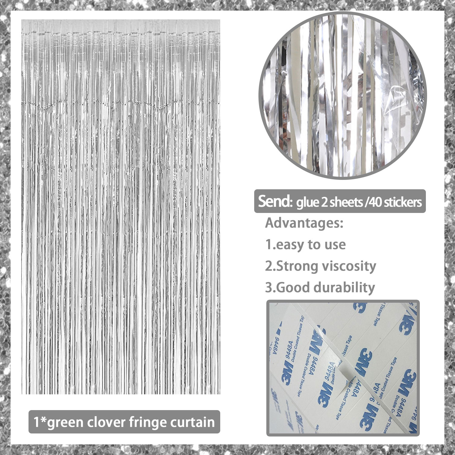 Silver Foil Curtains for Decoration- Fringe backdrop curtains (6X3FT)