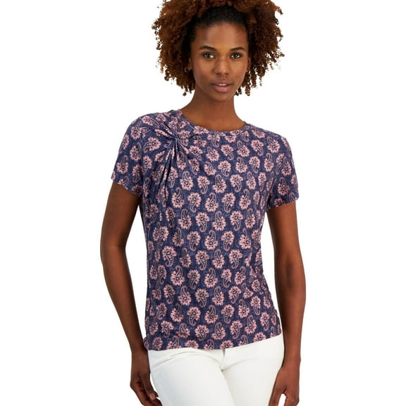 Nautica Womens Paisley Twist-Accent Embellished T-Shirt, Multicoloured, Large