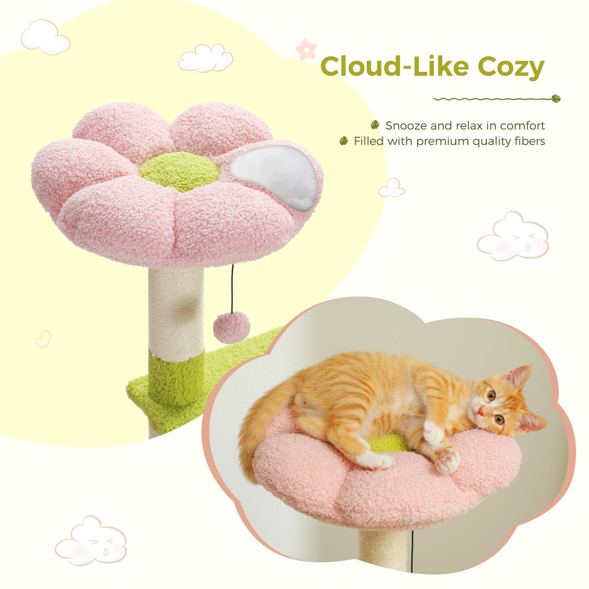 Kadyn 47" Flower Cat Tree Tower for Indoor Cats, Cat Condo with Pink Top Perch for Kittens, Cat Tree House with Sisal Scratching Posts, Pink