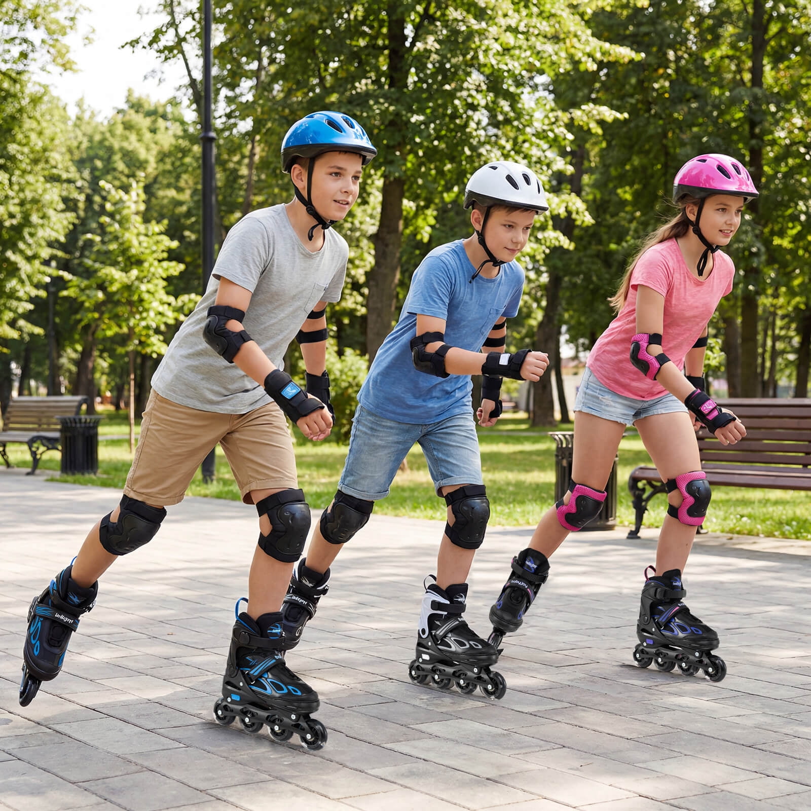 Babyjoy Adjustable Kids’ Inline Skates Ages 9-14 4 Sizes Adjustable Blade Roller with Light-up Wheels Purple & Black