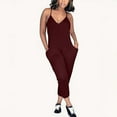 thumbnail image 4 of Baqcunre Jumpsuits For Women,Womens Solid Camisole V Neck Sleeveless Jogger Rompers With Pockets,Pants For Women,One Piece Jumpsuit,Jumpsuits For Women Casual,Womens Clothes,Wine,S, 4 of 8