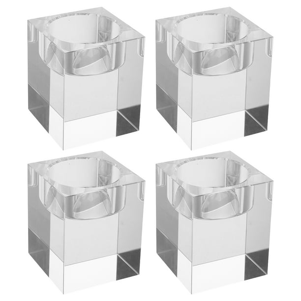 4 portavelas de cristal transparente, cuadrados, para centro de mesa, decoración de bodas, cenas, fiestas, decoración del hogar, velas