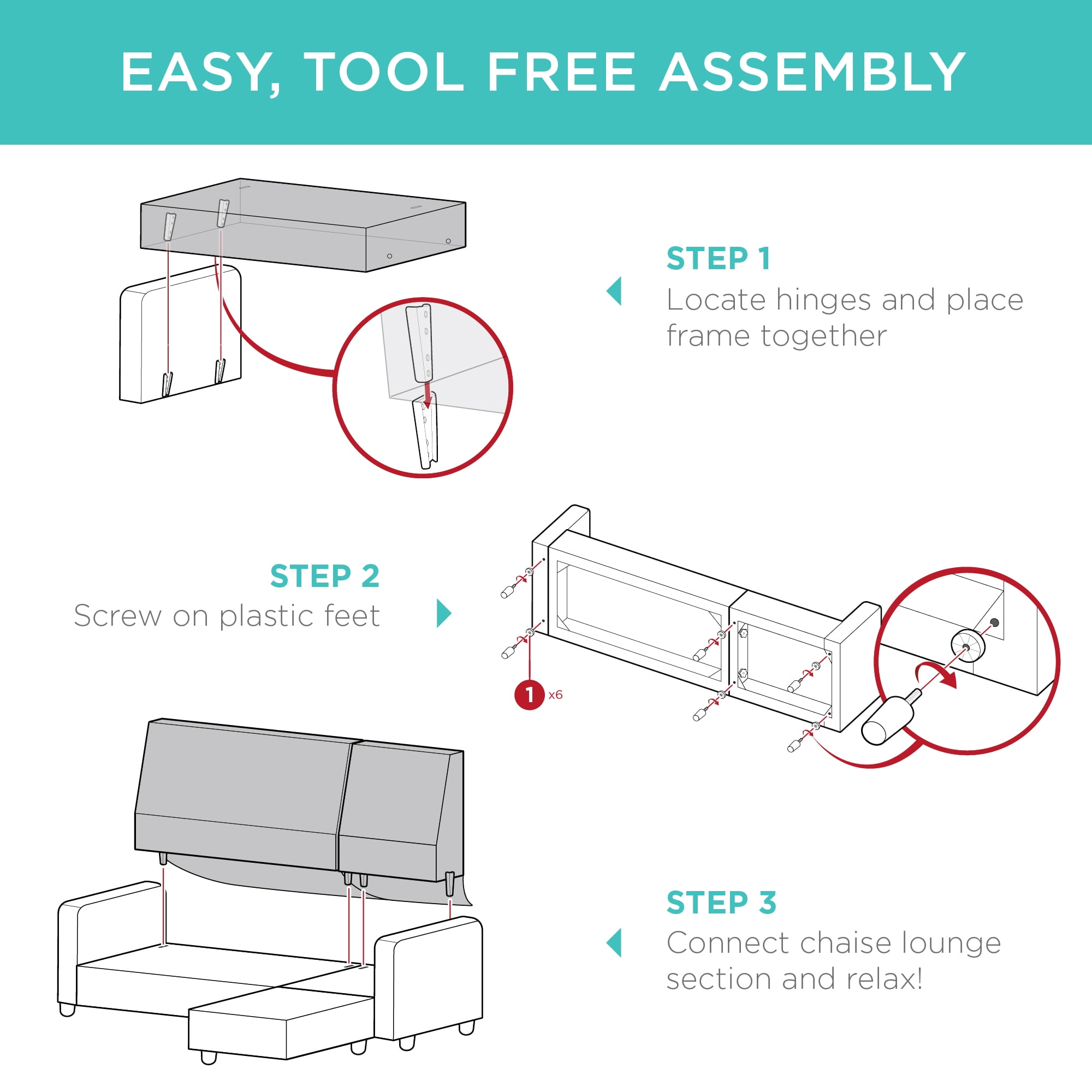 Best Choice Products Linen Sectional Sofa Couch w/ Chaise Lounge, Reversible Ottoman Bench - Aqua