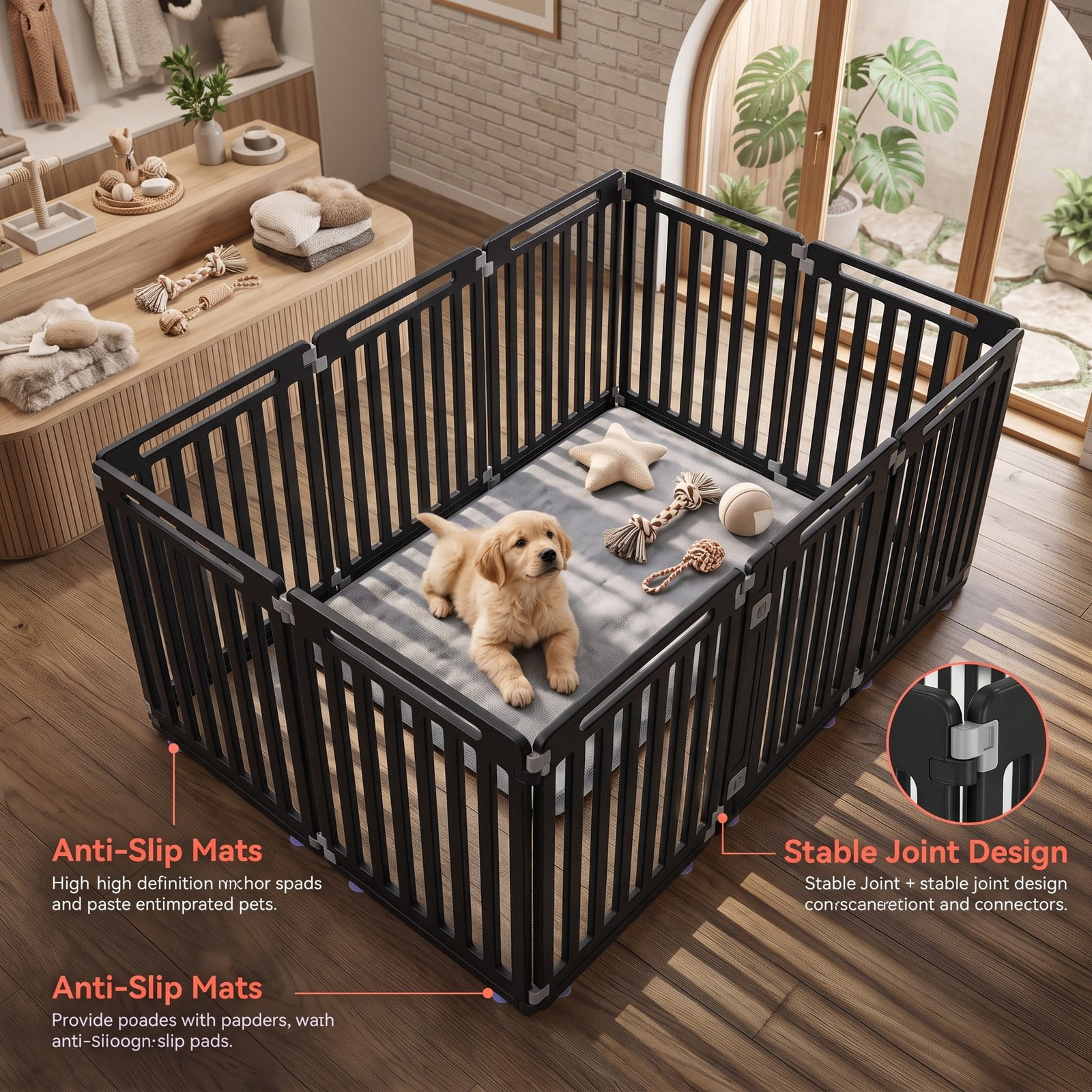 ALPULON 31.5 Inch Indoor Outdoor Dog Playpen with 10 Panels, Portable HDPE Pet Fence Exercise Pen with Walk-Through Door for Small Medium Dogs Puppies Rabbits, Black