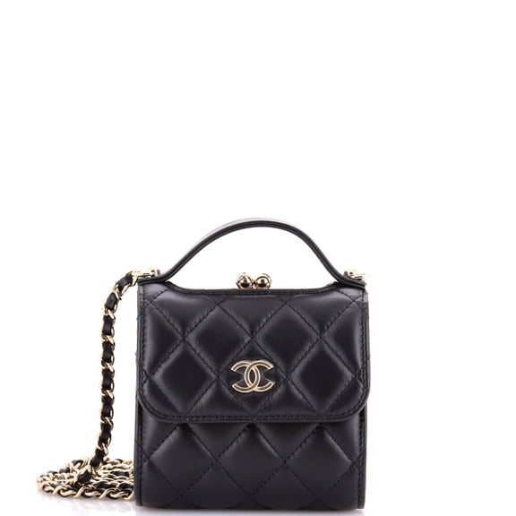 Pre-Owned CC Kisslock Frame Top Handle Clutch with Chain Quilted Lambskin Mini By Rebag