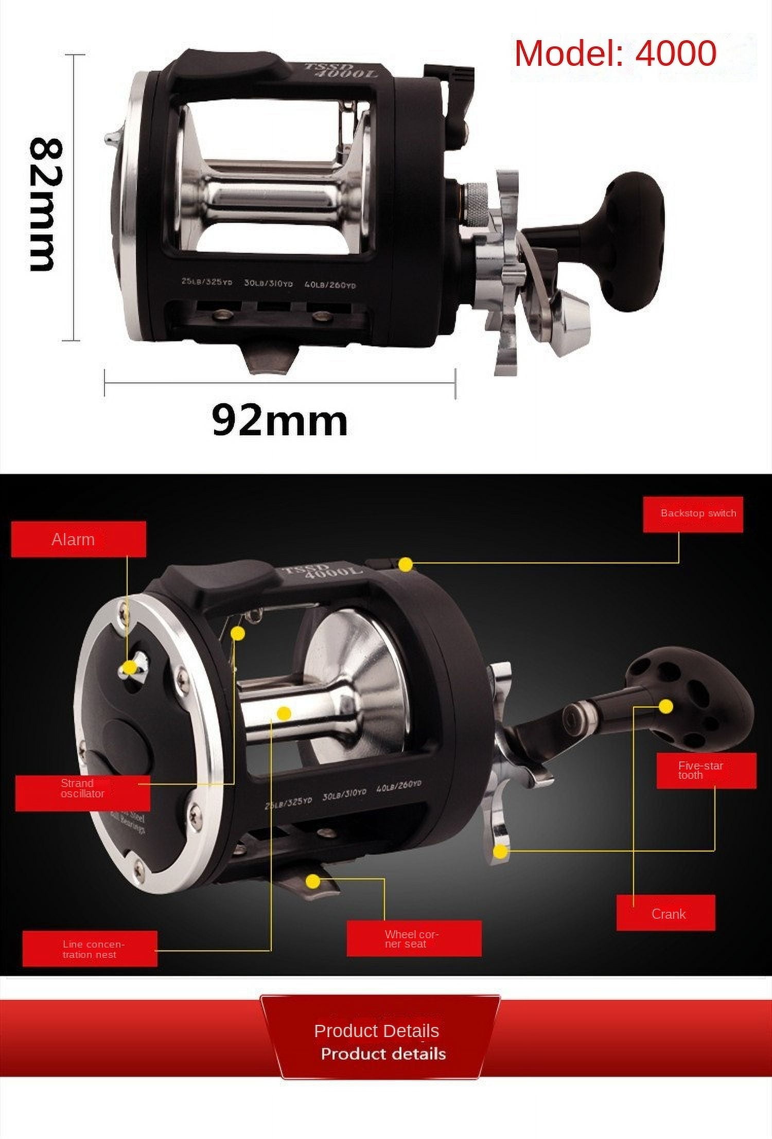 All Metal Head Fishing Reel Sea Fishing Reel Visible Anchor Fish Boat Fishing Reel Drum Reel with Drain Line Reel