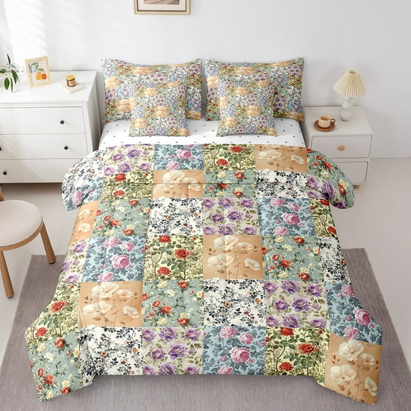 Erosebridal Floral Flower Bedding Sets Twin Size,Spring Garden Comforter Sets with Sheets,Super Cozy Bed in a Bag Twin size,Princess Bedroom Decor,7pcs