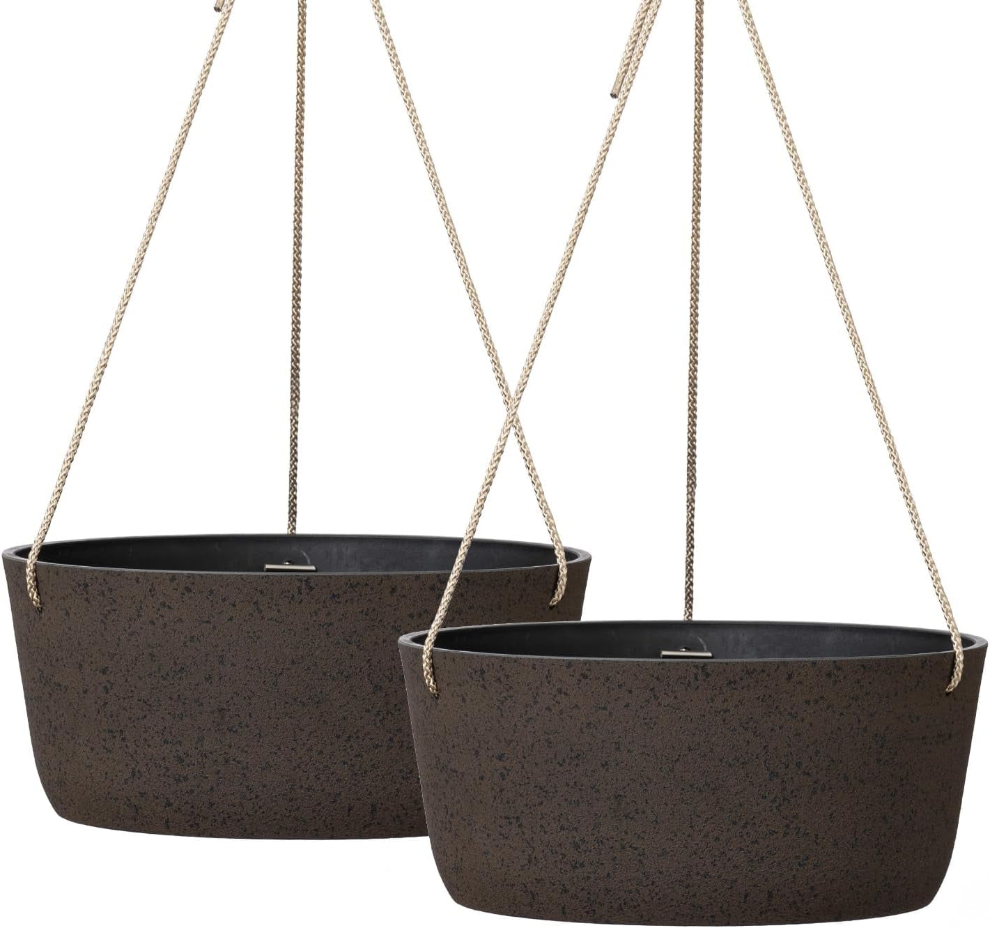 Large Hanging Planters - 12 Inch Outdoor Flower Pots, Hanging Garden Planters Set of 2, Black Charcoal