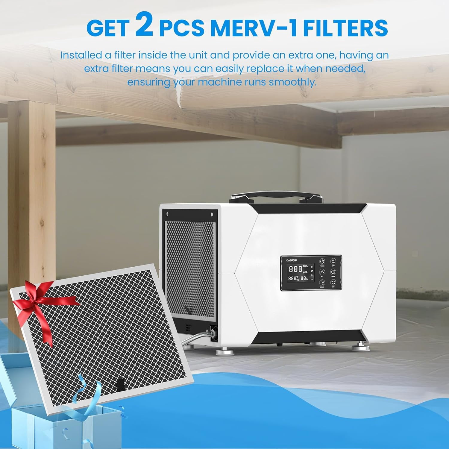 CADPXS Crawl Space Dehumidifier with Pump and Drain Hose, 80 Pint Crawlspace Dehumidifier for Commercial, Basement, Water Damage Use, Auto Defrost, Memory Start, cETL Certified, Up to 1000 Sq Ft
