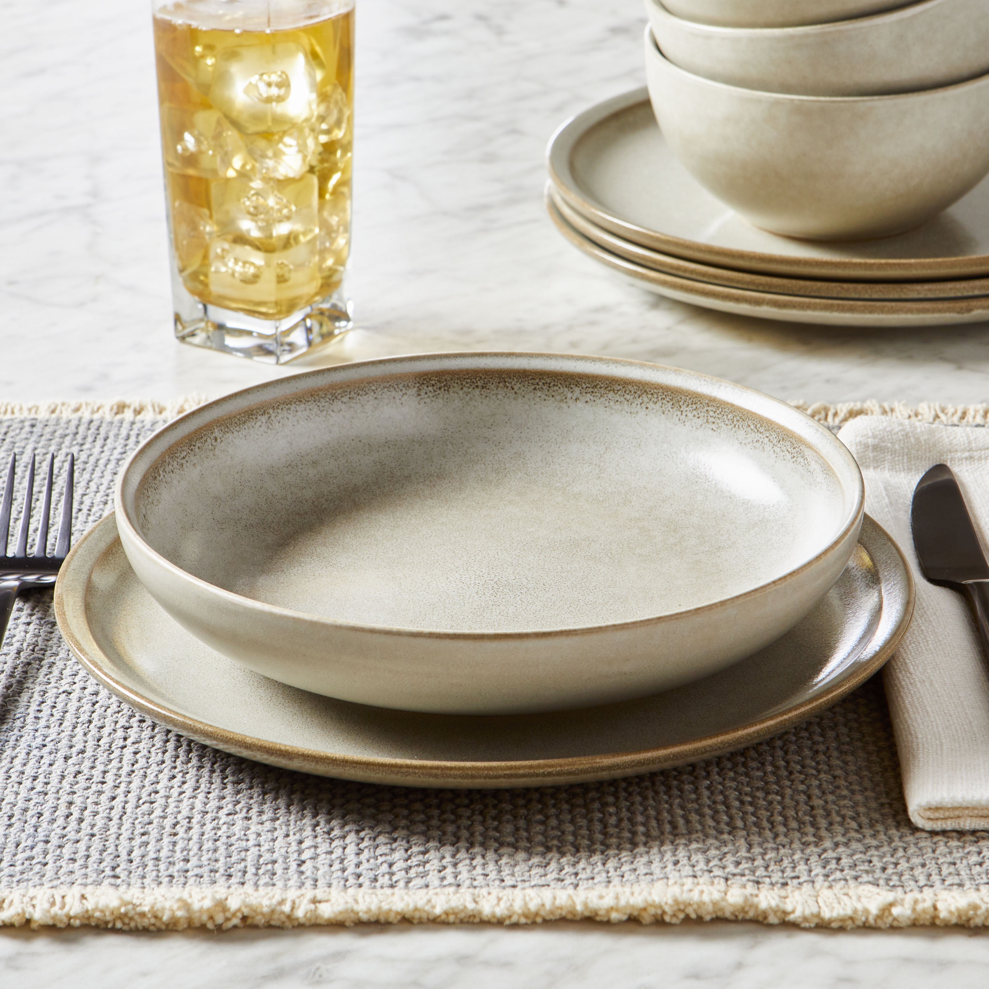 (4 pack) Better Homes & Gardens Banks Cream 8.9 in Stoneware Dinner Bowl
