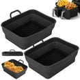 thumbnail image 3 of 2Pcs Air Fryer Silicone Pot with Handle Reusable Non-stick Foldable Air Fryer Accessories Liners for Double Basket Rectangular-Black, 3 of 11