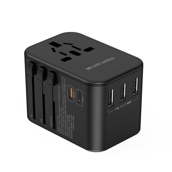 World International Travel Plug Adapter, Universal Travel Adapter Powerful 35.5W with Pd, QC 3.0 Dual USB-C Power, 3 USB Ports, All-in-one Worldwide Essentials Wall Charger for 200  Countries