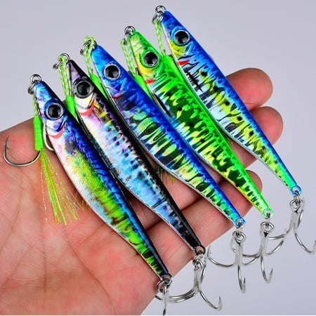5pcs Metal Jig Lure Casting Spoon Jigging Bass Saltwater Fishing Tackle 10g-40g