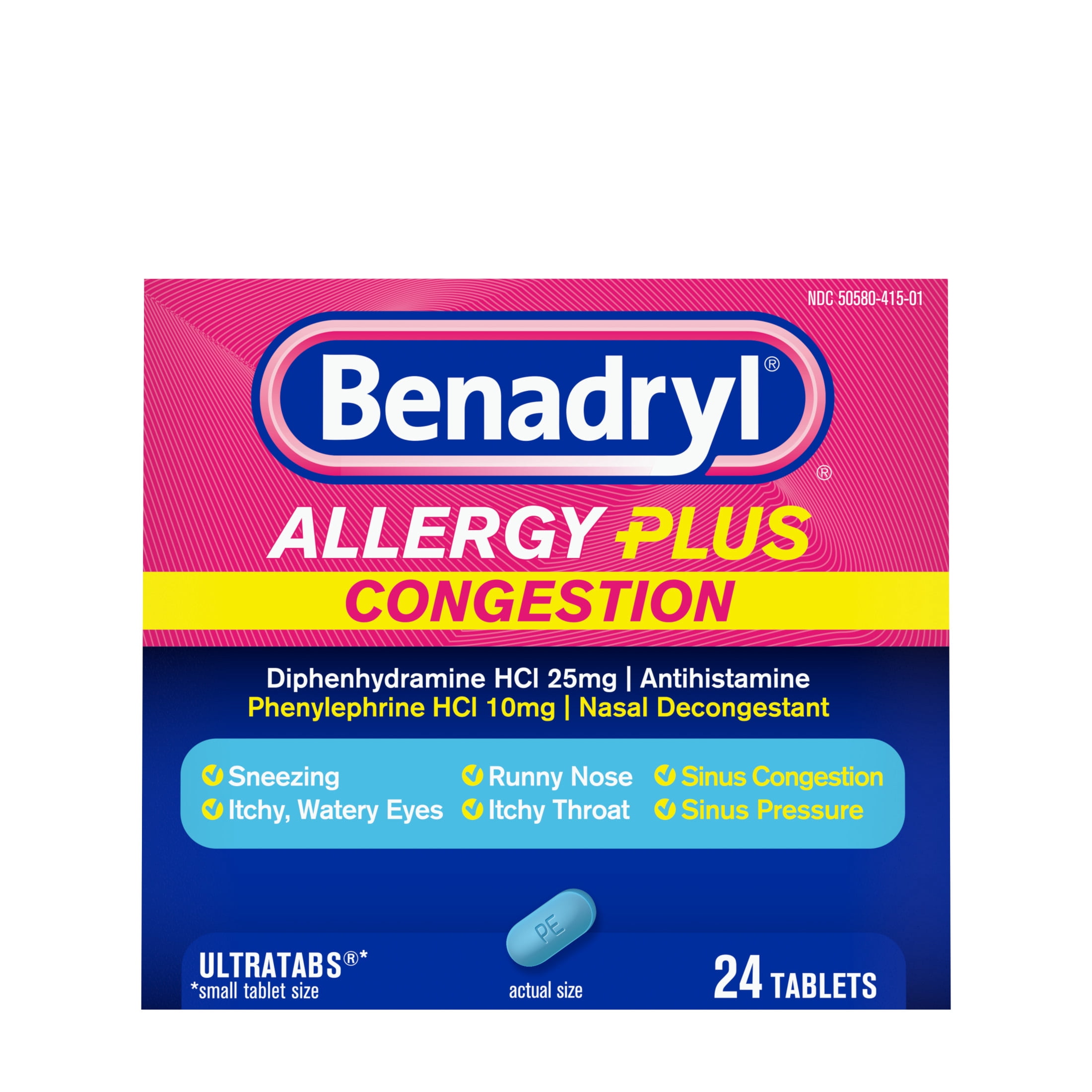 Benadryl Allergy Plus Congestion Ultratabs Allergy Medicine, 24 Count