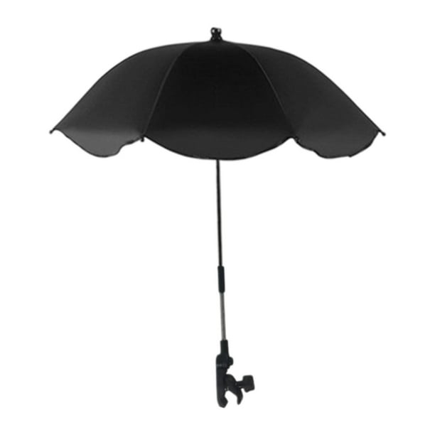 Sombrilla para cochecito, silla de playa, sombrillas con abrazadera ajustable, resistente al desgarro para Negro