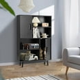thumbnail image 2 of Giantex Storage Cabinet w/Doors & Anti-Tipping Device, 4-Tier Bookshelf, Tall Cupboard in Bedroom, Living Room, Kitchen, Black, 2 of 6